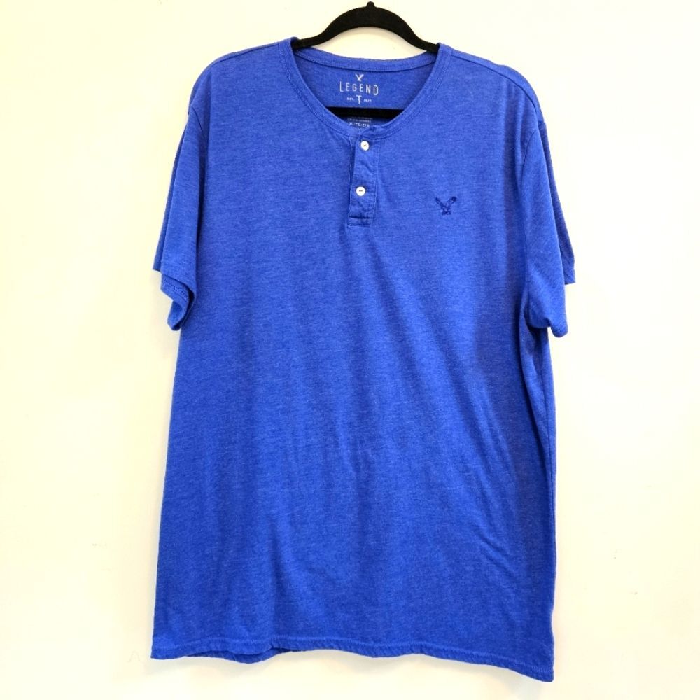 American Eagle Outfitters Legend T Mens Sz XL Classic Fit 2 Button Henley Blue